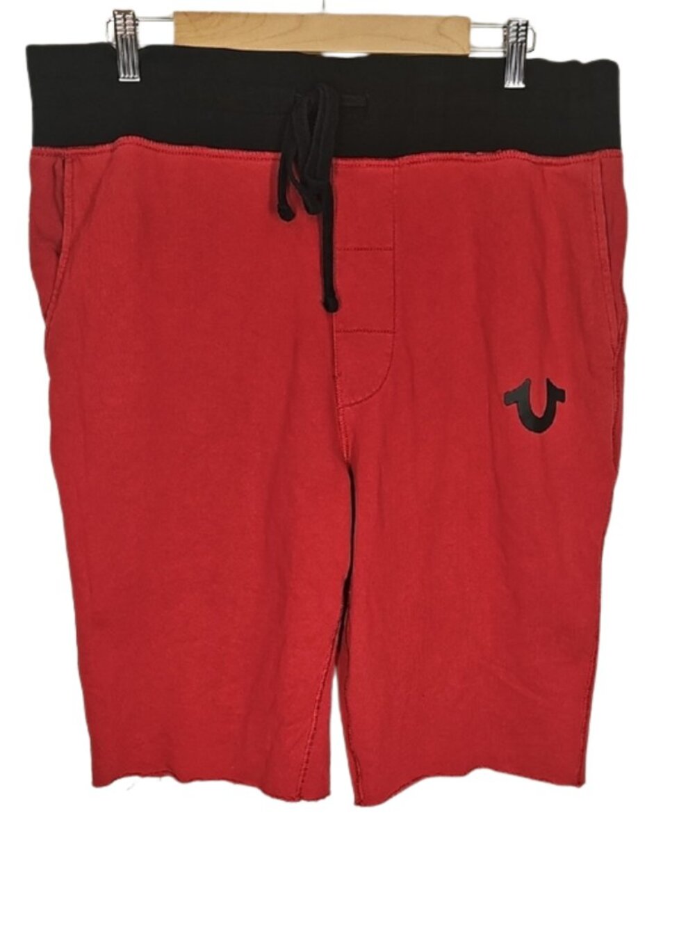 True Religion Men's Sweat Shorts Red Black XL Raw Hem Streetwear Y2K Athleisure